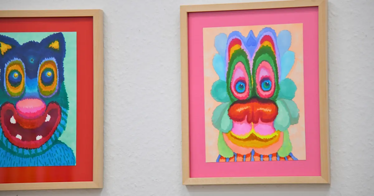 Detail of framed Gathering works by Julia Gaudard