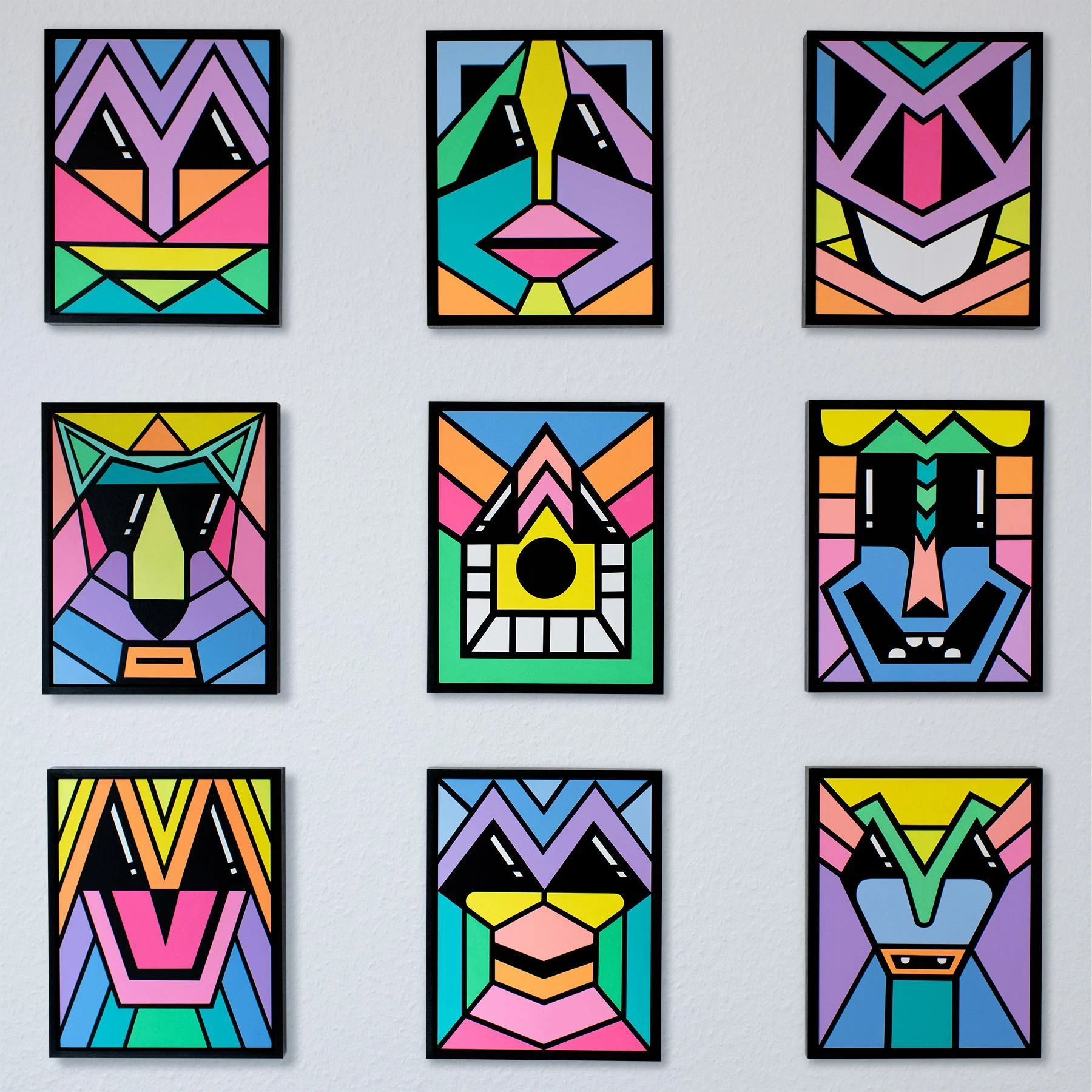 Nine framed works by Julia Gaudard from Zusammen II