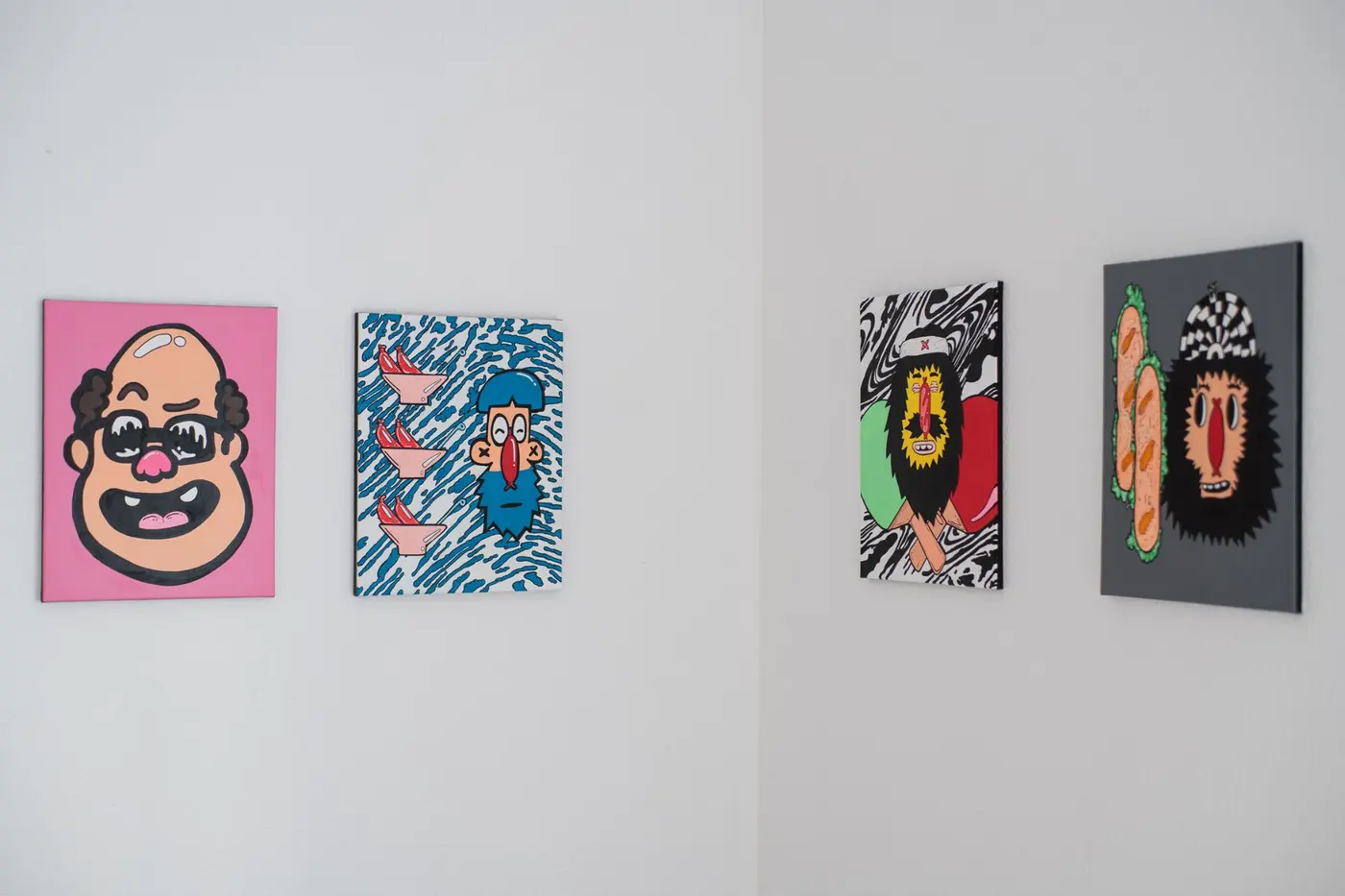 Benoit Créac’h paintings and character works installed at Mauer Gallery