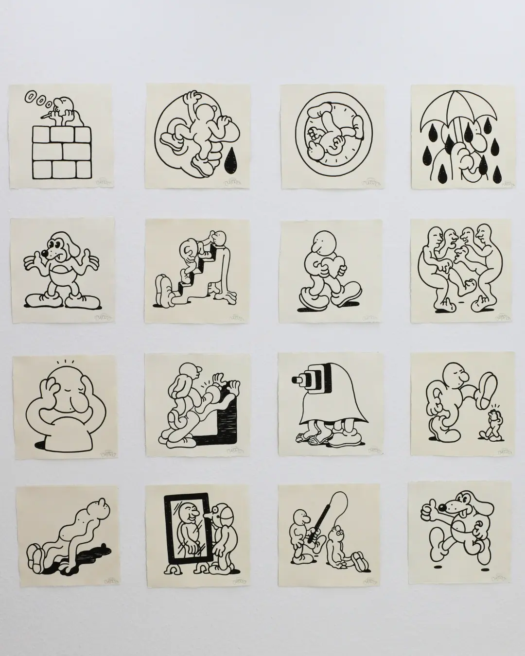 Grid of original drawings from Paper Love by Theodoro Autops at Mauer Gallery