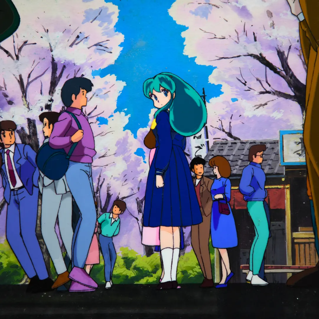 Original Urusei Yatsura scene cel under cherry blossoms